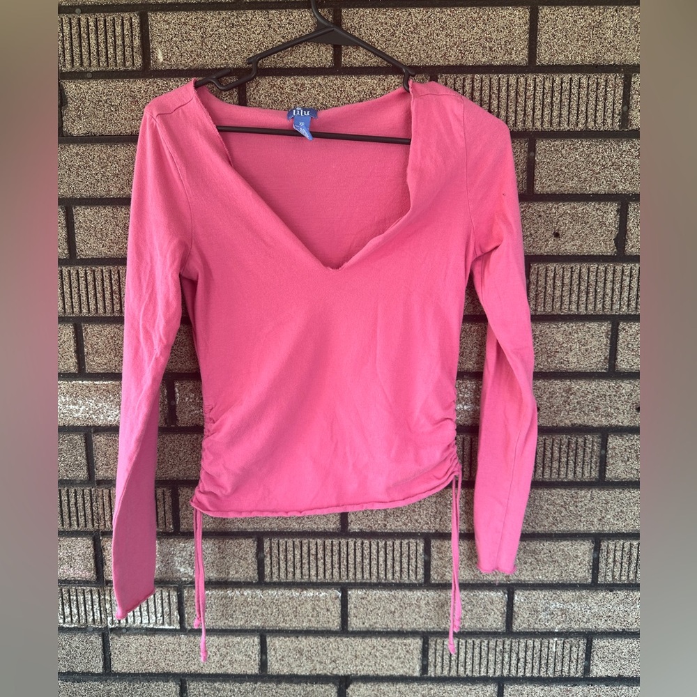 Lilu Vintage Y2K Long Sleeve V Neck Shirt 100% Cotton Size XS